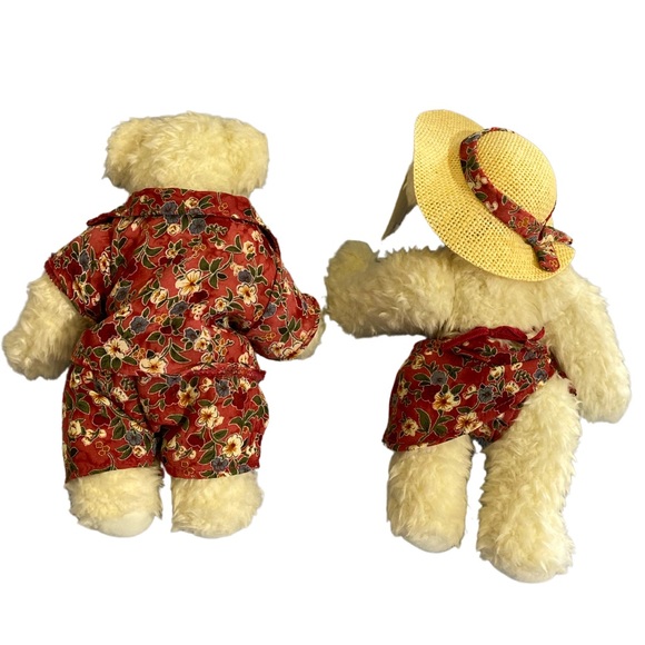 Rare Two Vintage Matching Vacationing Bears in Tropical Outfits - Picture 2 of 5